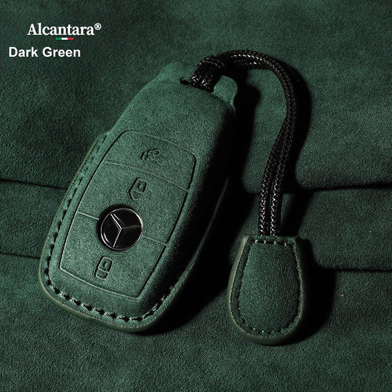 Mercedes-Benz Alcantara suede key case – E-Class style, Dark Green, Grip Cord