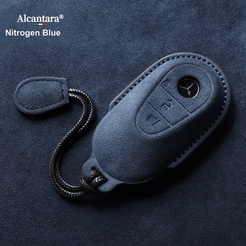 Mercedes-Benz Alcantara suede key case – C-Class / S-Class style, Nitrogen Blue, Grip Cord