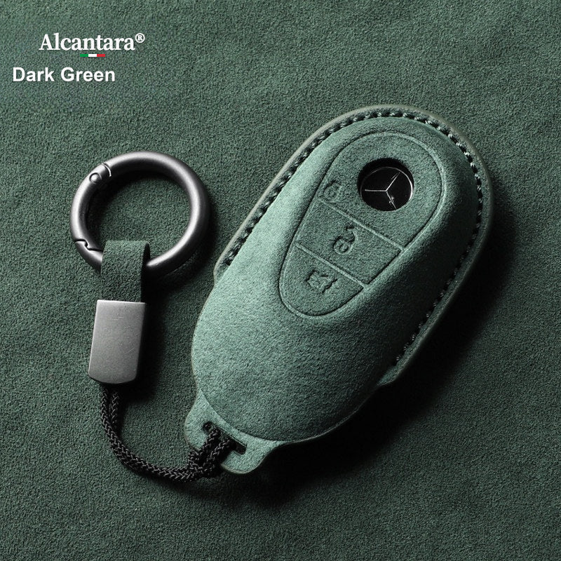 Mercedes-Benz Alcantara suede key case – C-Class / S-Class style, Dark Green, Ring Band