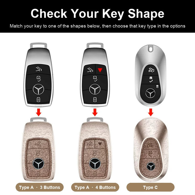 Compatible Mercedes-Benz key shapes: Type A 3 buttons, Type A 4 buttons, Type C