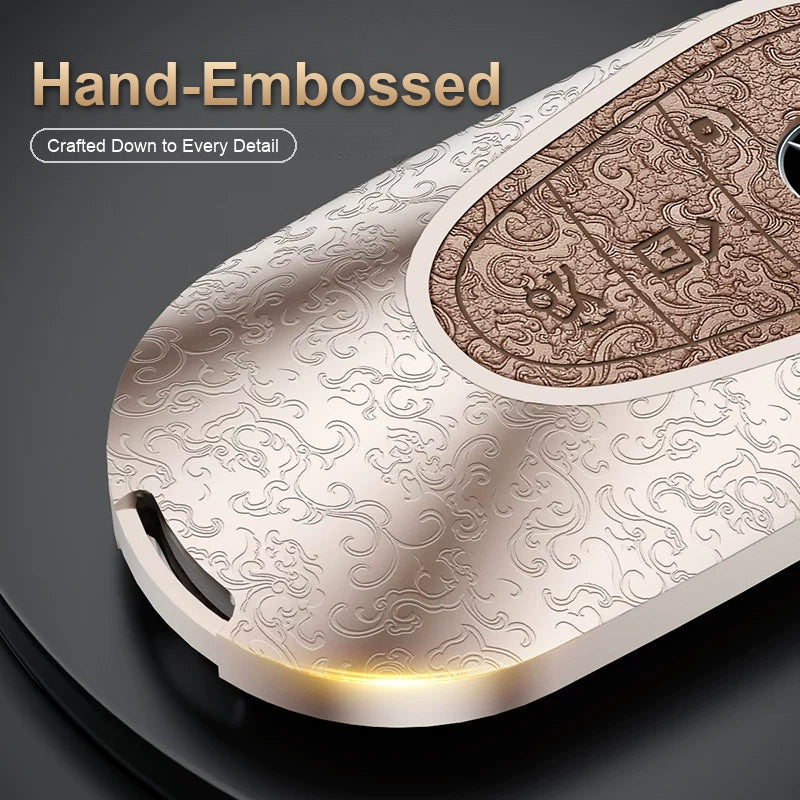 Hand-embossed detail on the alloy Mercedes key case frame