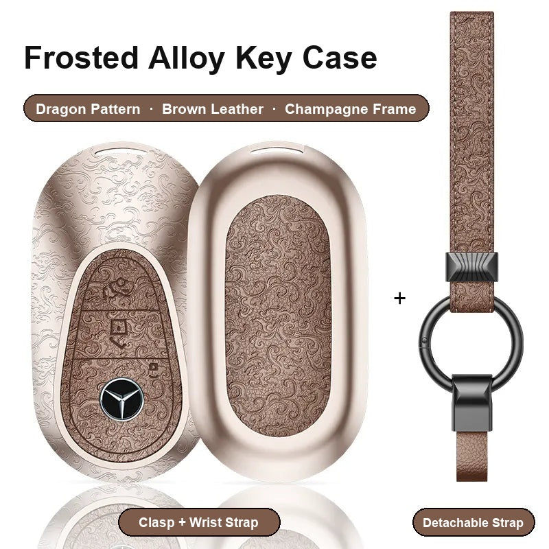 Mercedes-Benz Type C key case - Dragon pattern, brown leather, champagne frame