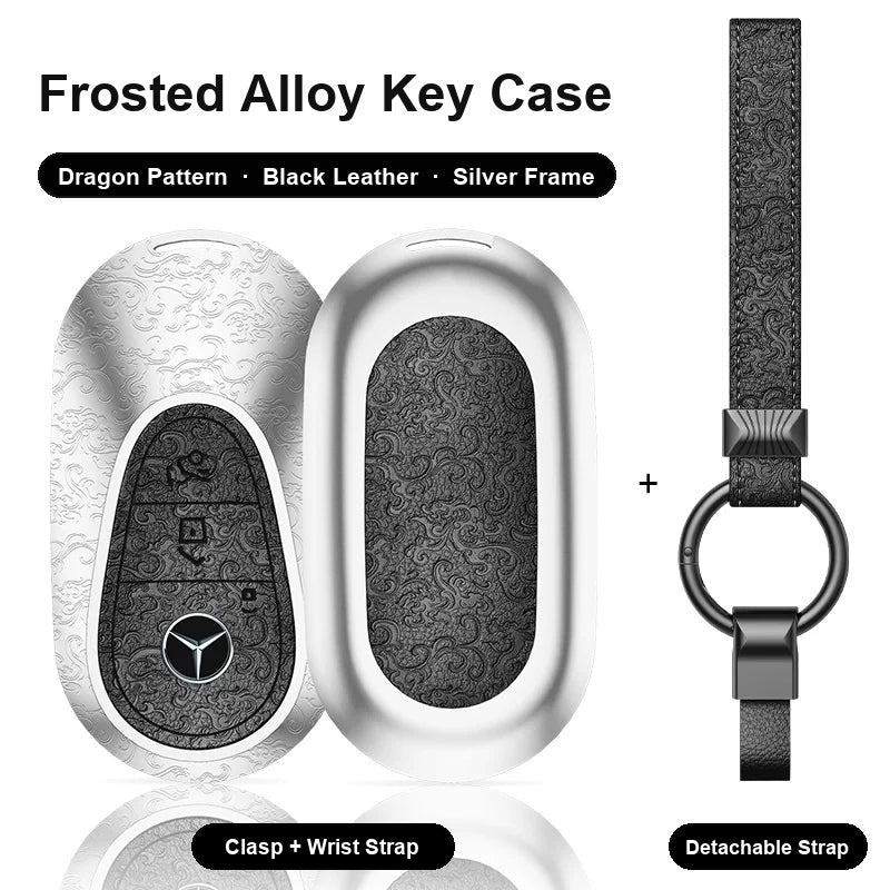 Mercedes-Benz Type C key case - Dragon pattern, black leather, silver frame