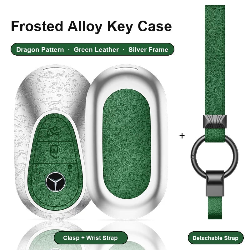 Mercedes-Benz Type C key case - Dragon pattern, green leather, silver frame