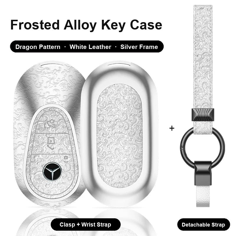 Mercedes-Benz Type C key case - Dragon pattern, white leather, silver frame