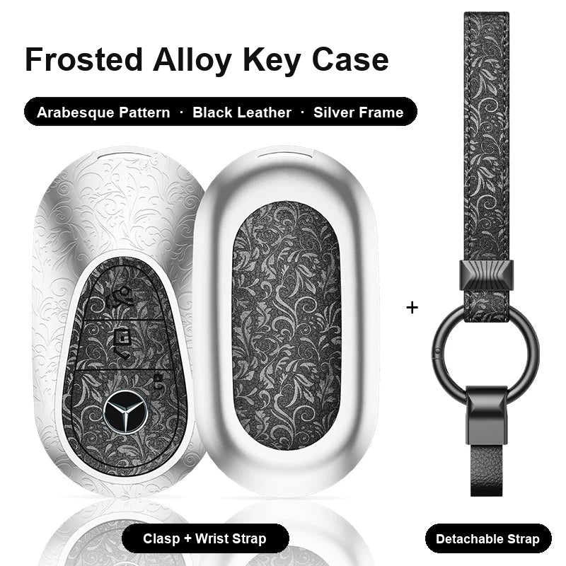 Mercedes-Benz Type C key case - Arabesque pattern, black leather, silver frame