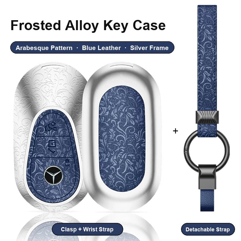 Mercedes-Benz Type C key case - Arabesque pattern, blue leather, silver frame