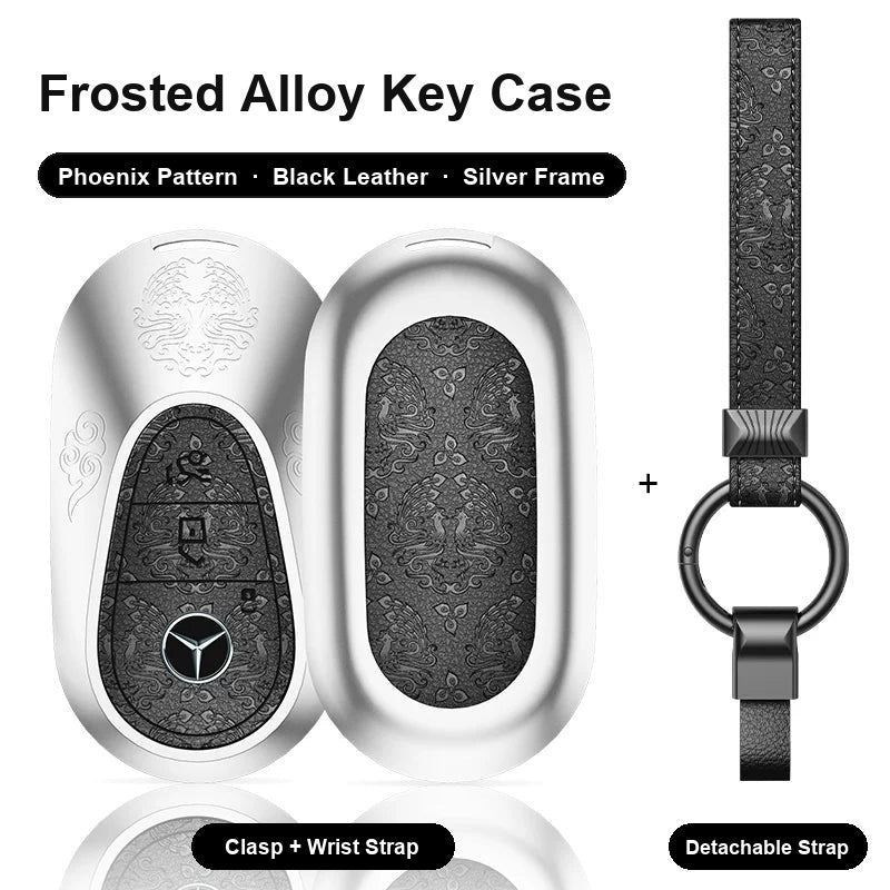 Mercedes-Benz Type C key case - Phoenix pattern, black leather, silver frame