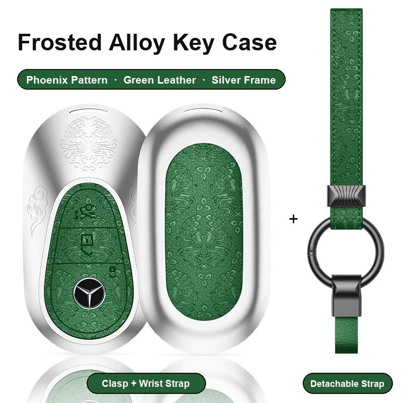 Mercedes-Benz Type C key case - Phoenix pattern, green leather, silver frame