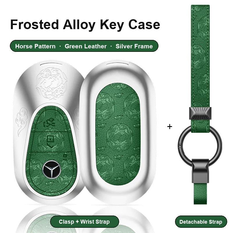 Mercedes-Benz Type C key case - Horse pattern, green leather, silver frame