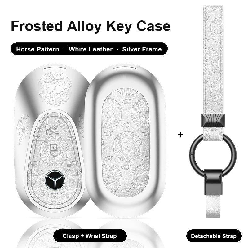Mercedes-Benz Type C key case - Horse pattern, white leather, silver frame
