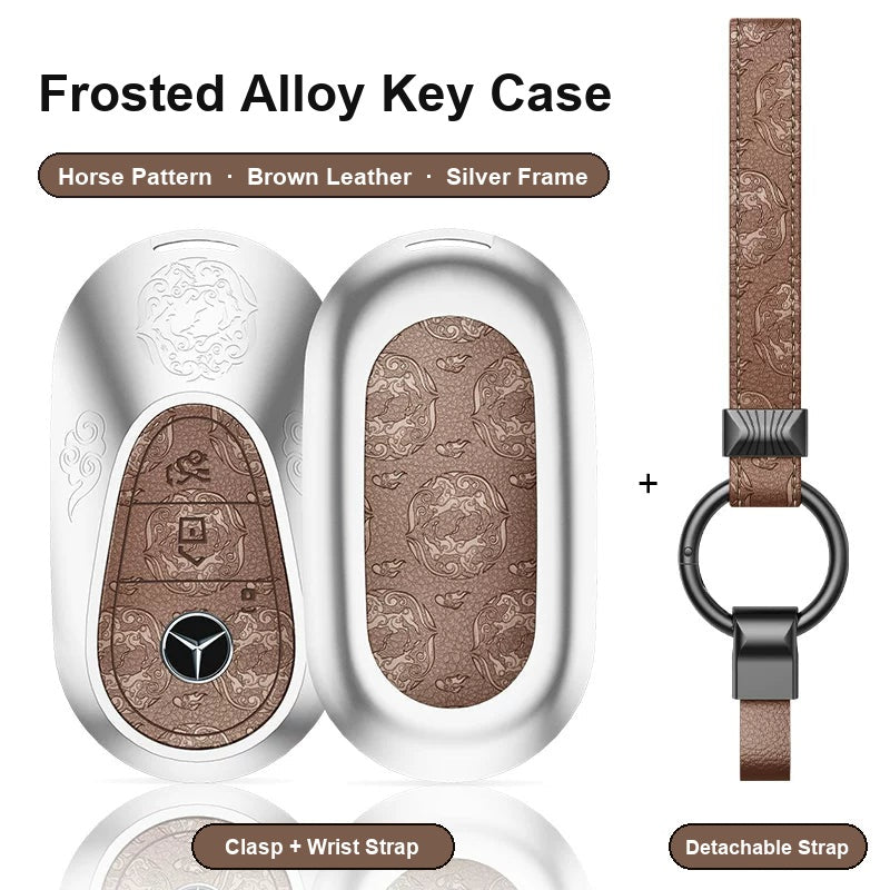 Mercedes-Benz Type C key case - Horse pattern, brown leather, silver frame