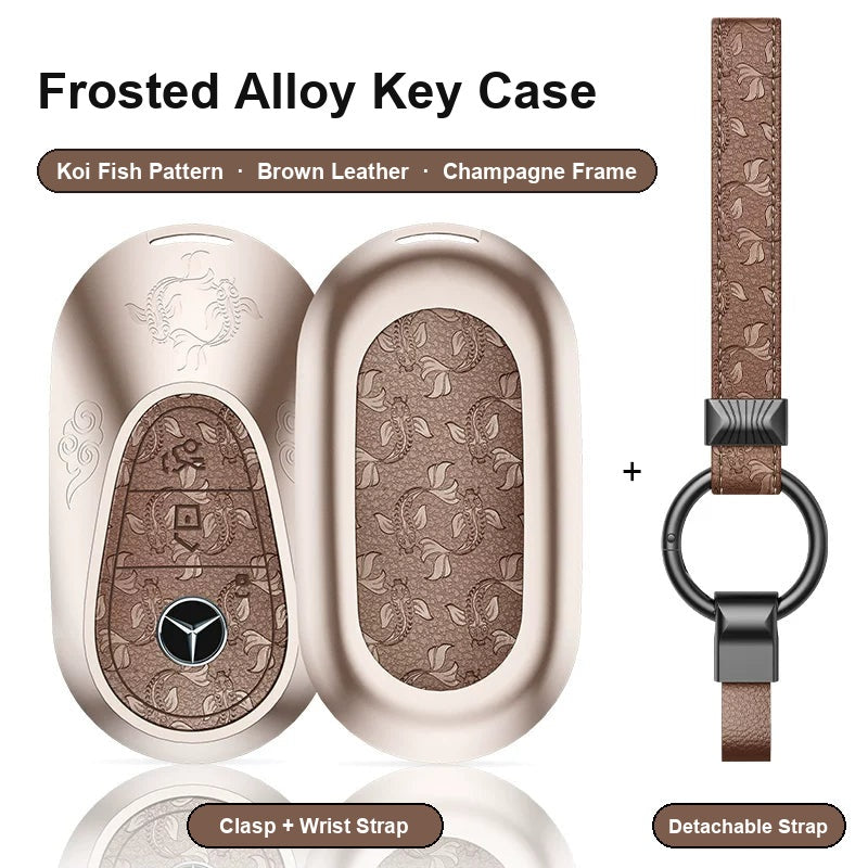 Mercedes-Benz Type C key case - Koi Fish pattern, brown leather, champagne frame