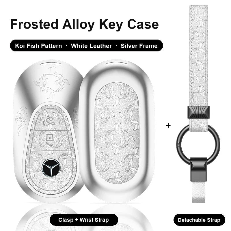 Mercedes-Benz Type C key case - Koi Fish pattern, white leather, silver frame