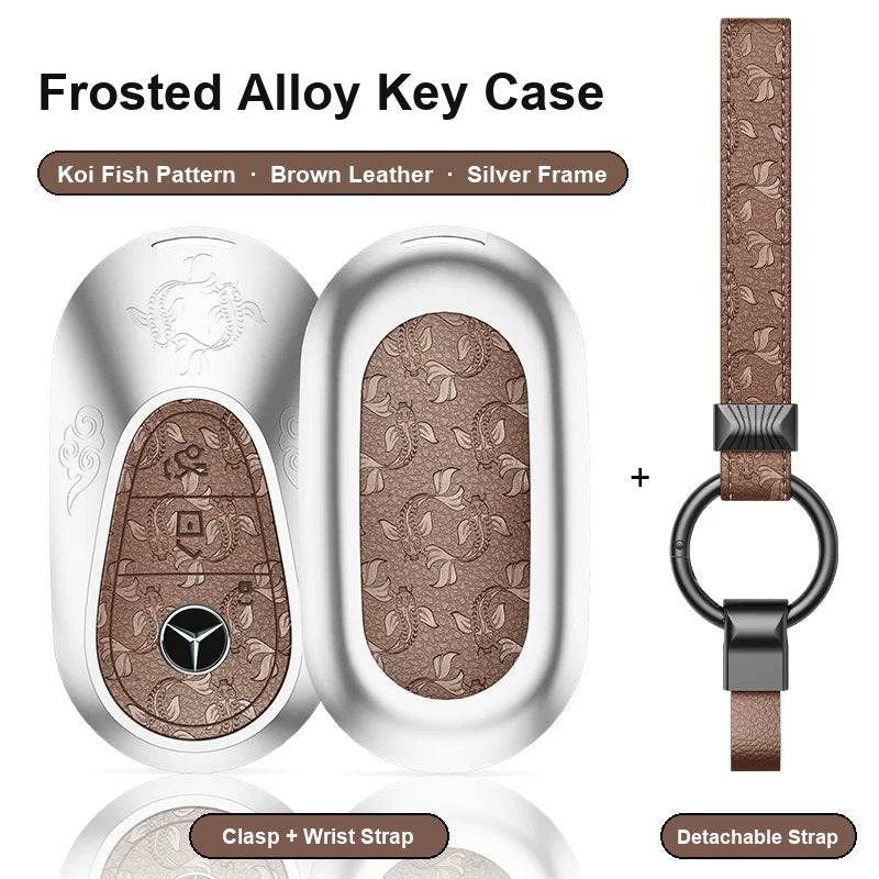 Mercedes-Benz Type C key case - Koi Fish pattern, brown leather, silver frame