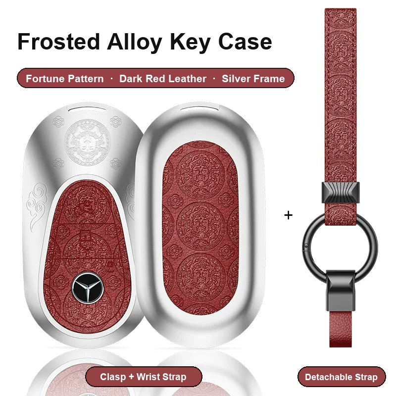 Mercedes-Benz Type C key case - Fortune pattern, dark red leather, silver frame