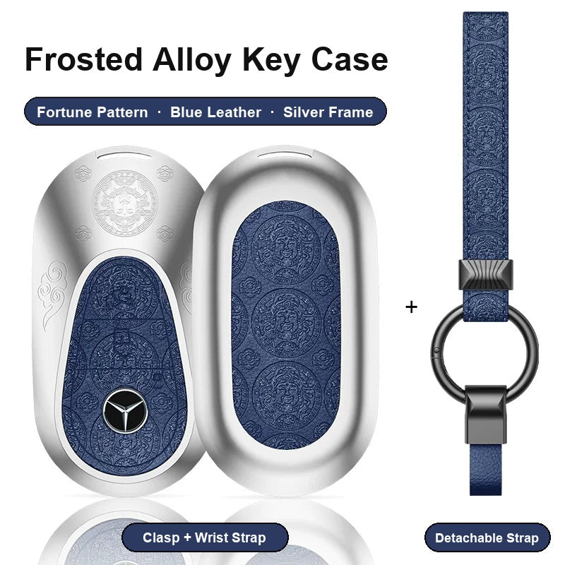 Mercedes-Benz Type C key case - Fortune pattern, blue leather, silver frame