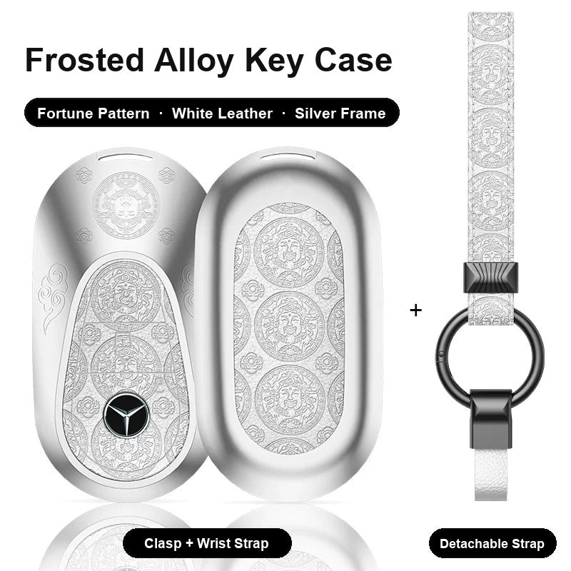 Mercedes-Benz Type C key case - Fortune pattern, white leather, silver frame