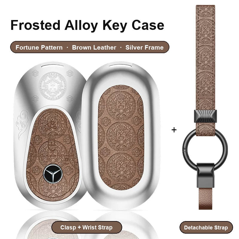 Mercedes-Benz Type C key case - Fortune pattern, brown leather, silver frame