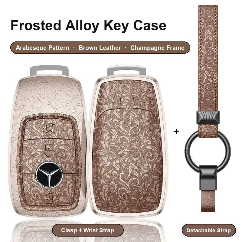 Mercedes-Benz Type A 3-button key case - Arabesque pattern, brown leather, champagne frame