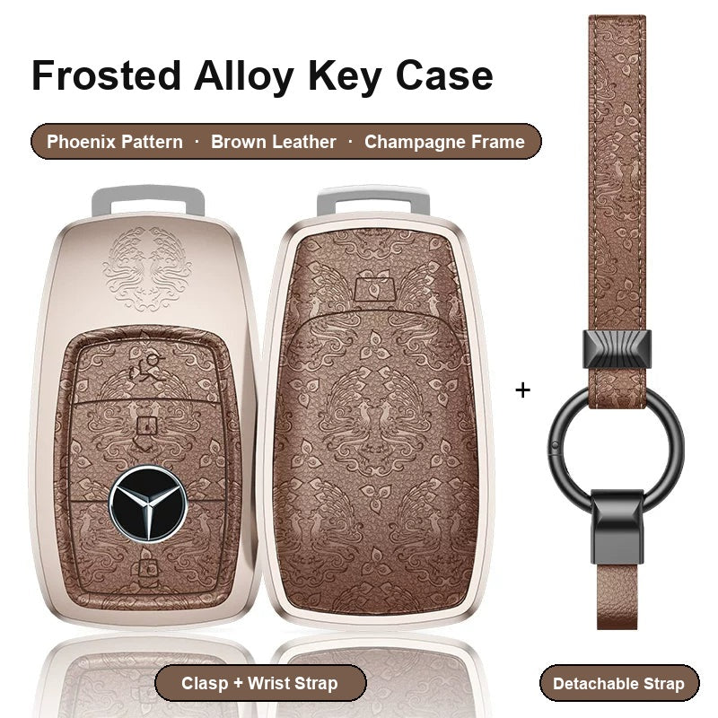 Mercedes-Benz Type A 3-button key case - Phoenix pattern, brown leather, champagne frame