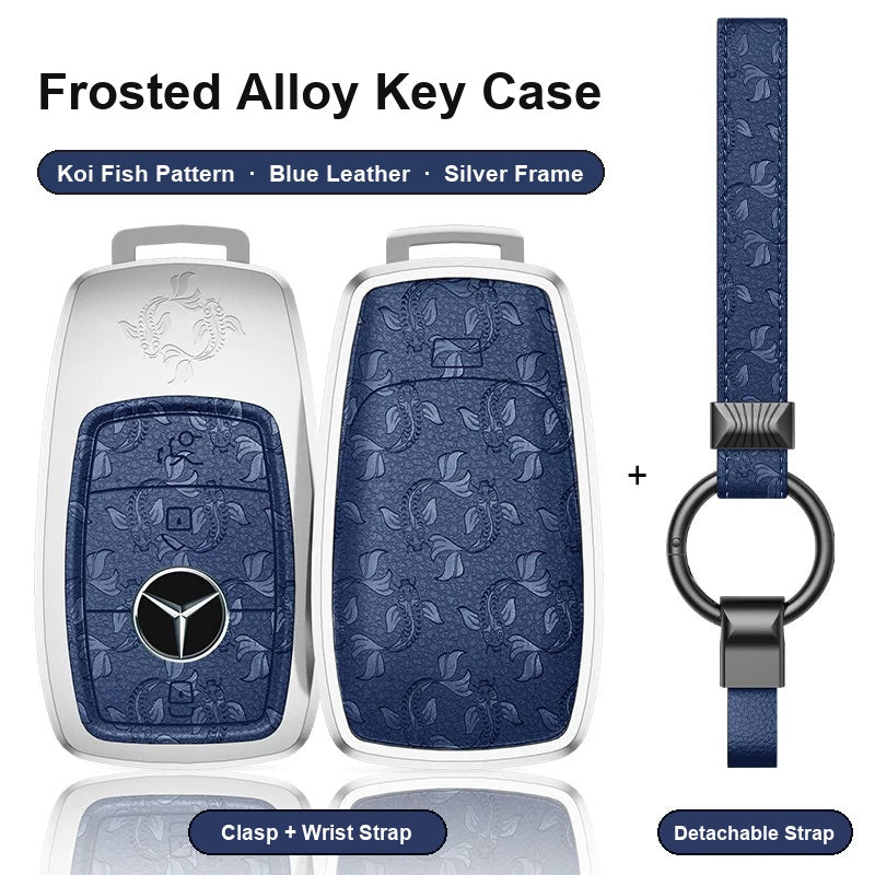Mercedes-Benz Type A 3-button key case - Koi Fish pattern, blue leather, silver frame