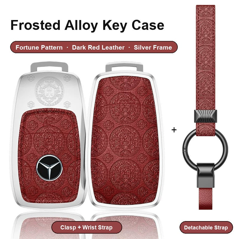 Mercedes-Benz Type A 3-button key case - Fortune pattern, dark red leather, silver frame
