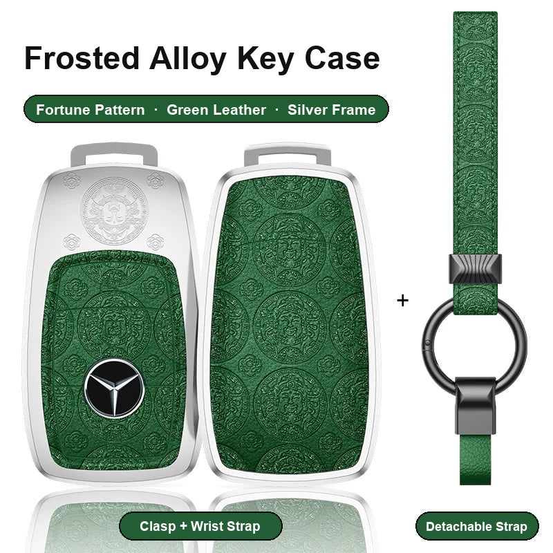 Mercedes-Benz Type A 3-button key case - Fortune pattern, green leather, silver frame