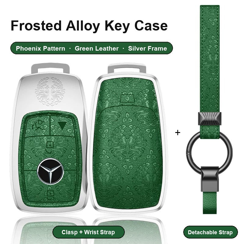 Mercedes-Benz Type A 4-button key case - Phoenix pattern, green leather, silver frame
