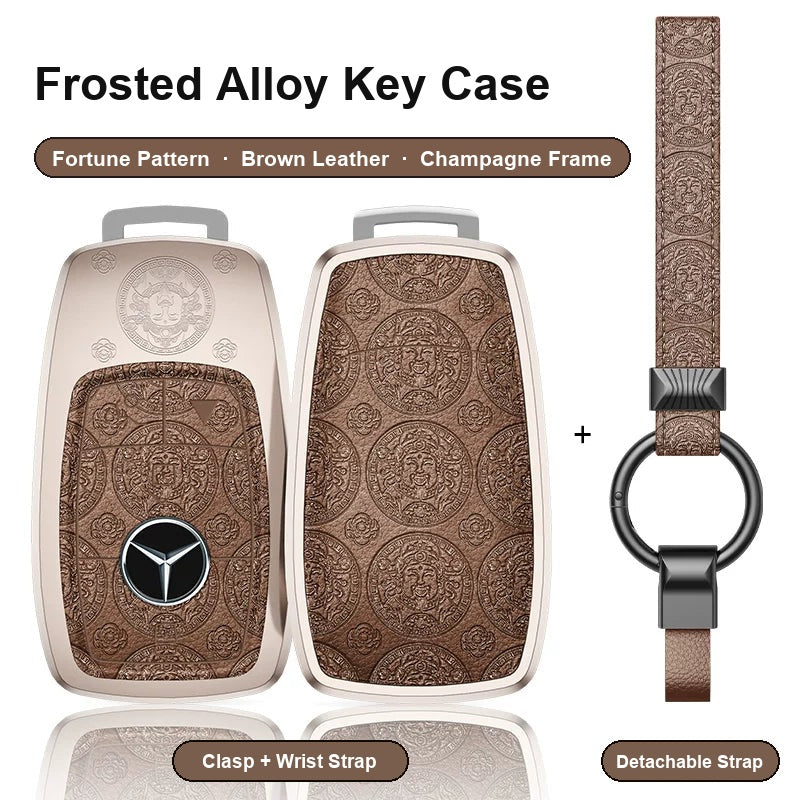 Mercedes-Benz Type A 4-button key case - Fortune pattern, brown leather, champagne frame