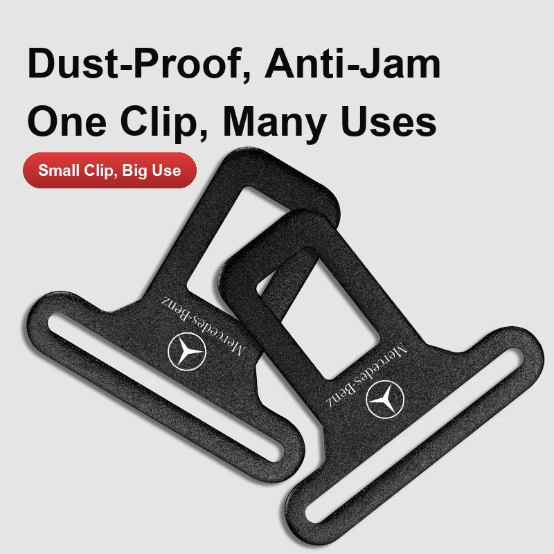 Two Mercedes-Benz belt buckle clips in textured matte black finish