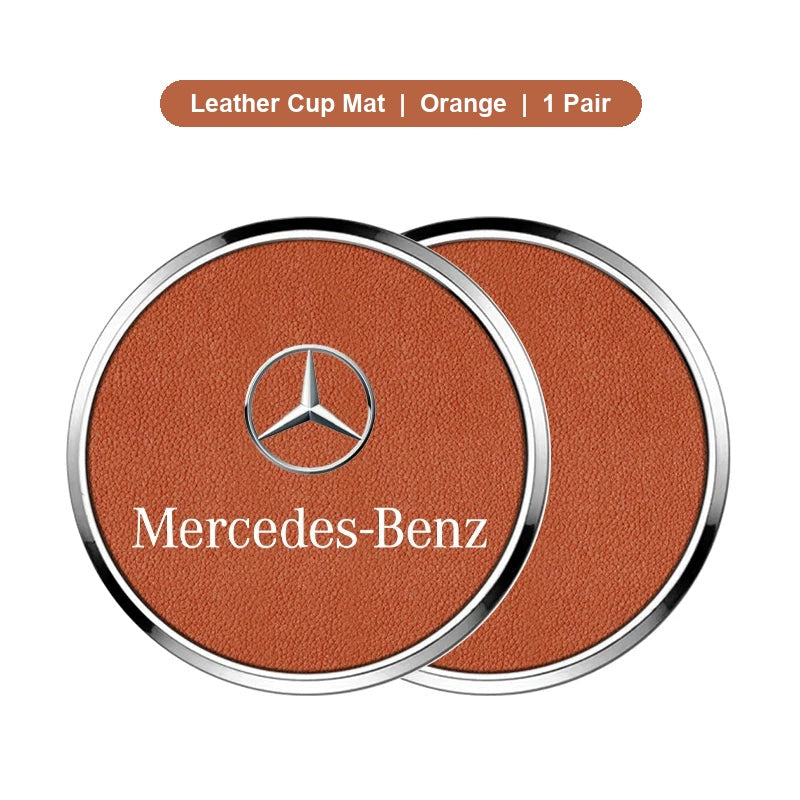 Mercedes-Benz leather cup mats Orange pair