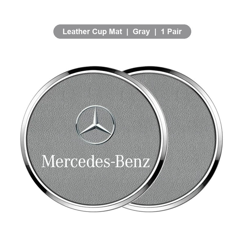 Mercedes-Benz leather cup mats Gray pair