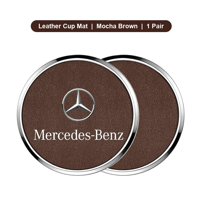 Mercedes-Benz leather cup mats Mocha Brown pair
