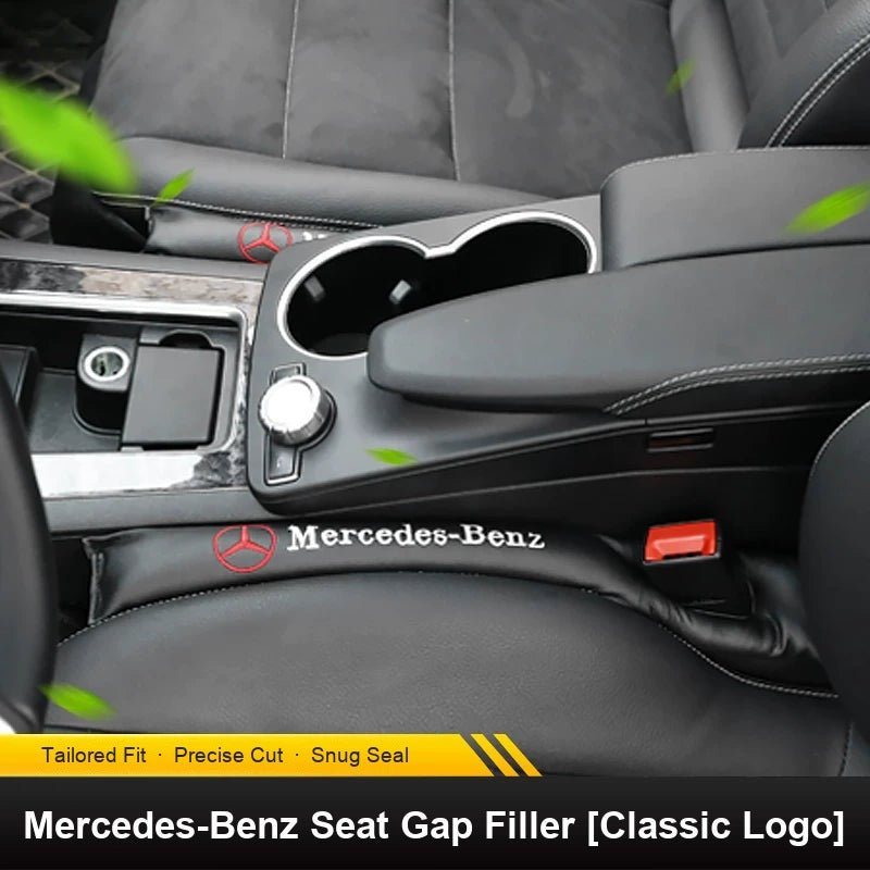 Black seat gap filler with Mercedes-Benz star and lettering embroidery
