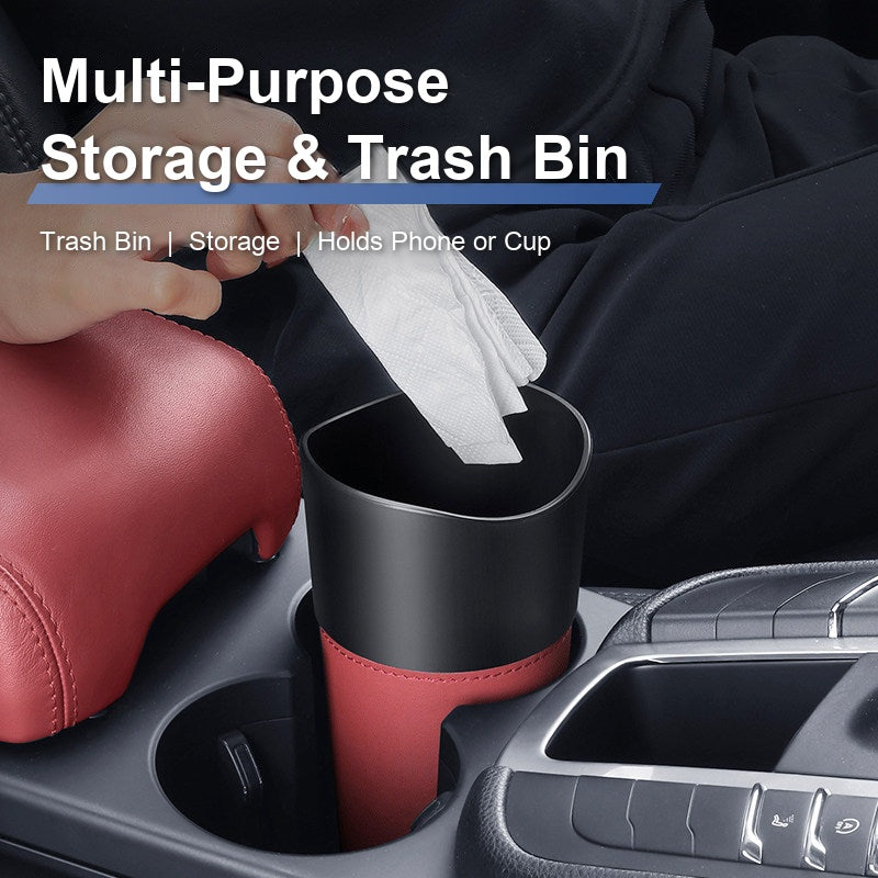 Multi-purpose storage and trash bin in car cup holder