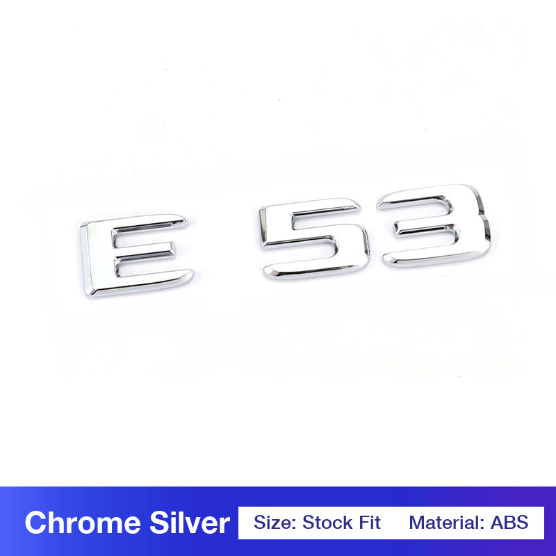 Mercedes-AMG E53 rear trunk badge in chrome silver