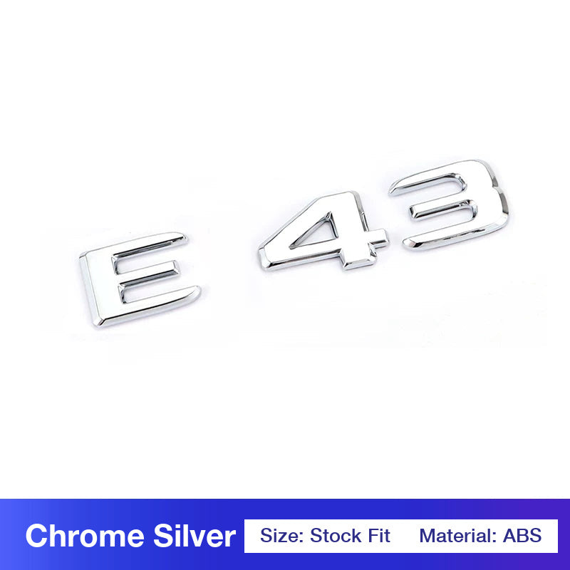 Mercedes-AMG E43 rear trunk badge in chrome silver
