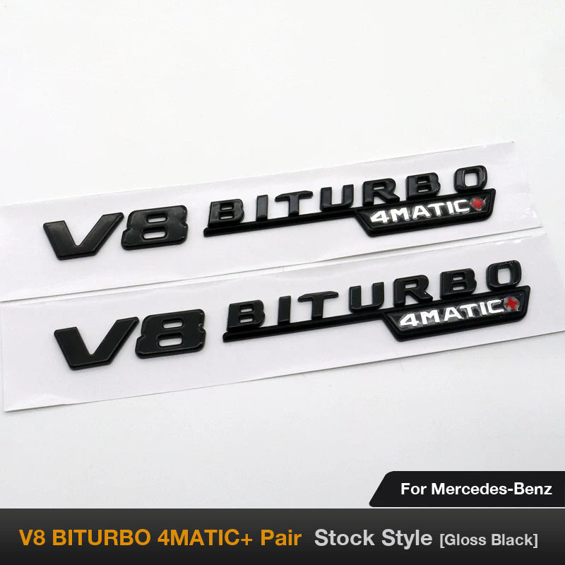 Mercedes-AMG V8 BITURBO 4MATIC+ fender side badges pair in gloss black