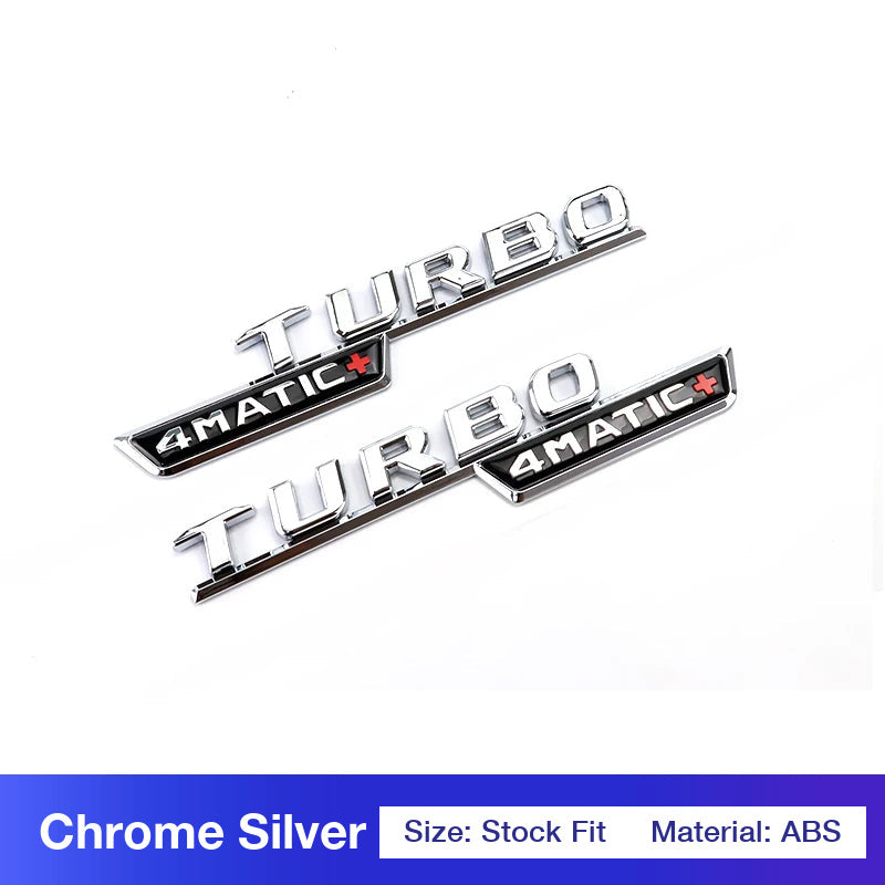Mercedes-AMG TURBO 4MATIC+ fender side badges pair in chrome silver