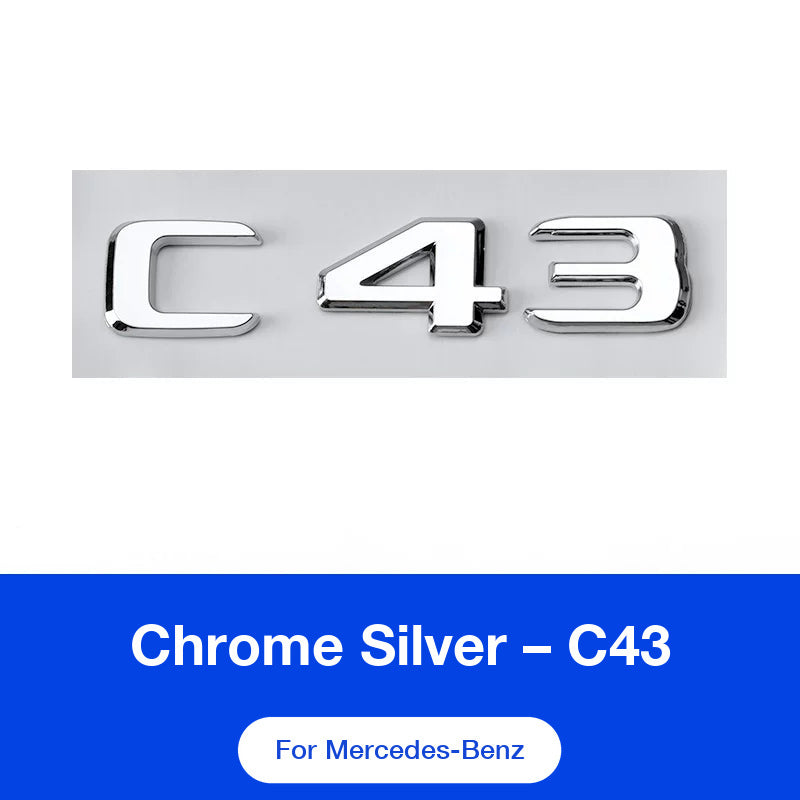 Mercedes-AMG C43 rear trunk badge in chrome silver