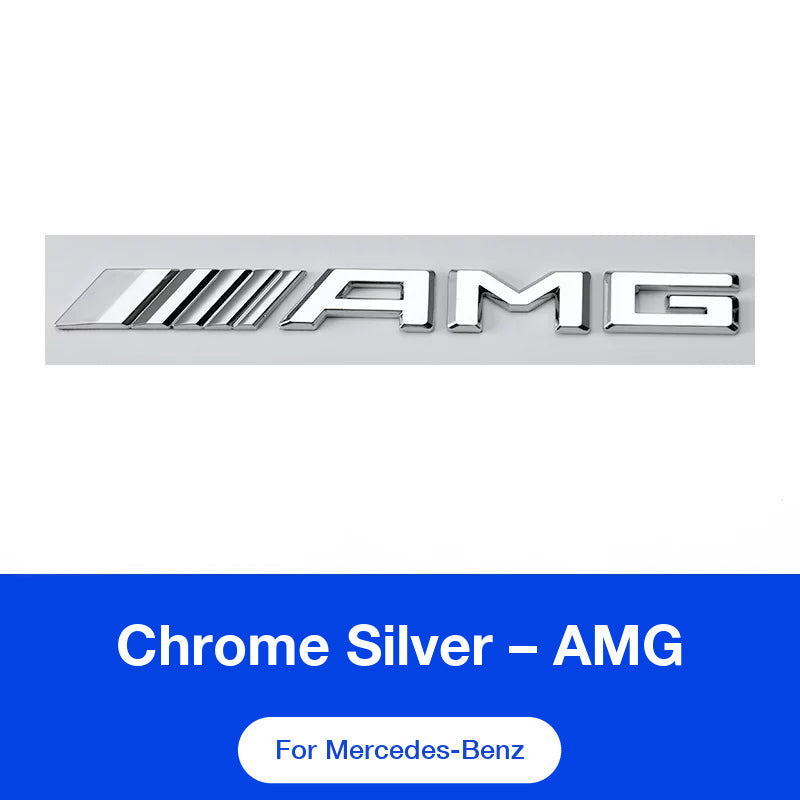 Mercedes-AMG wordmark rear badge in chrome silver