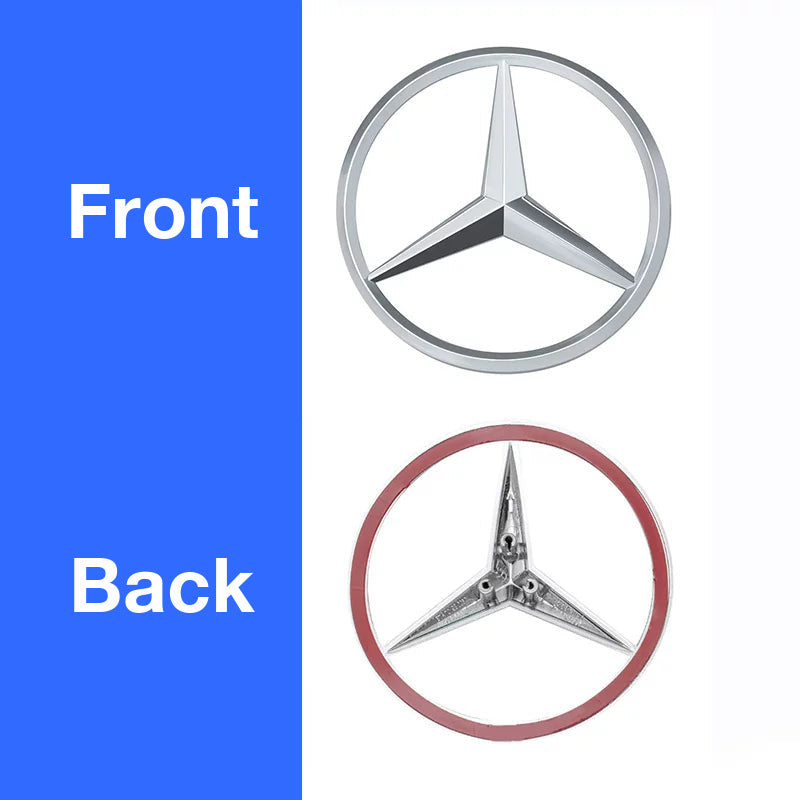 Mercedes-Benz C-Class rear star emblem in chrome silver - front and back view