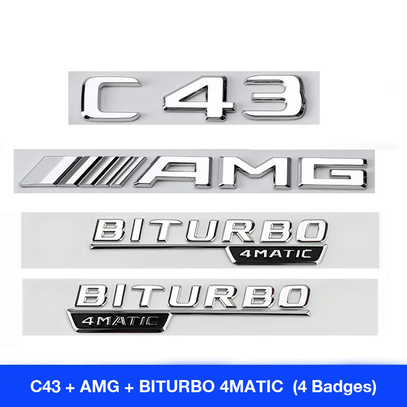 Mercedes-AMG C43 badge set - C43, AMG and BITURBO 4MATIC side badges pair (4 badges)