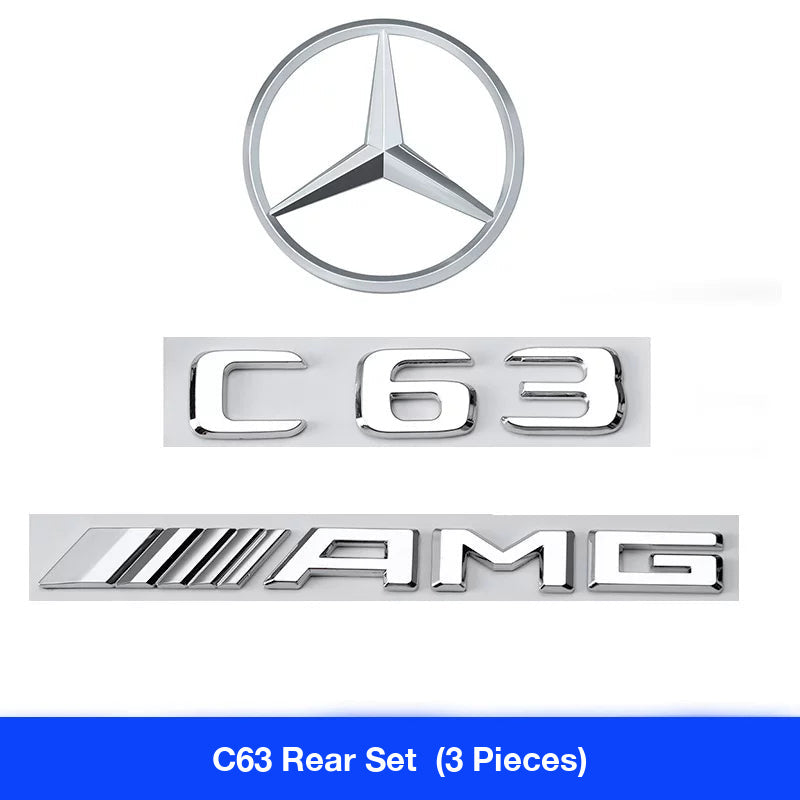 Mercedes-AMG C63 rear set - star emblem, C63 and AMG badges (3 pieces)