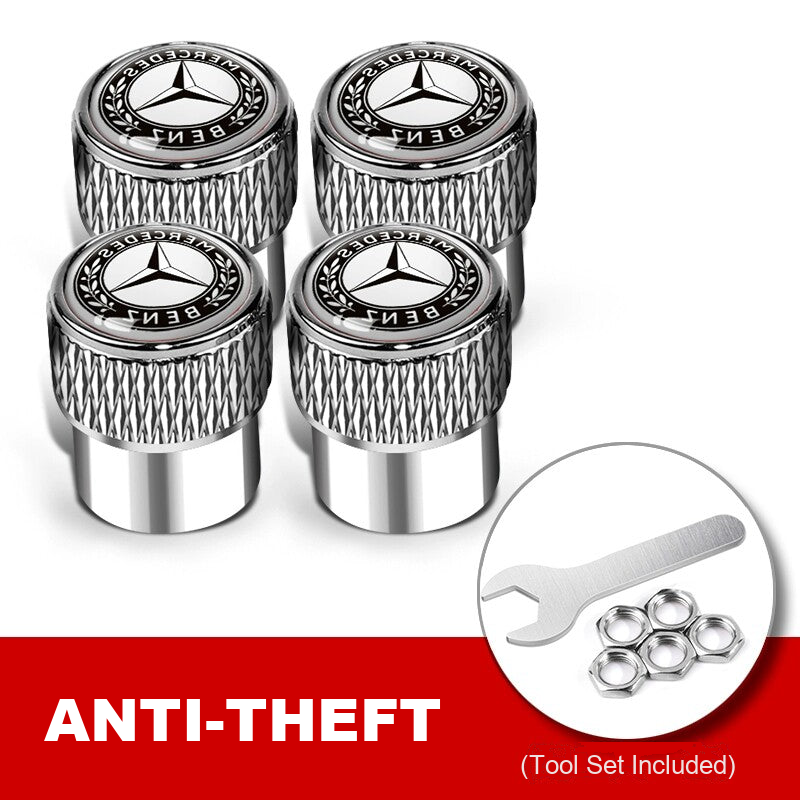 Silver Mercedes-Benz anti-theft valve caps with tool set