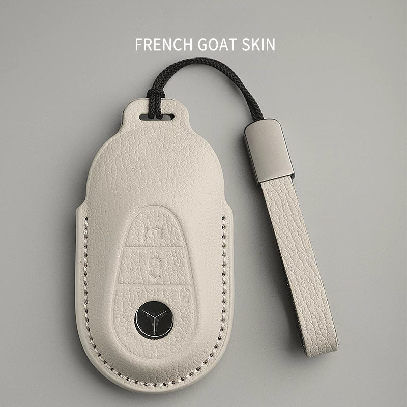 Mercedes-Benz French goatskin key case in Ivory with leather strap