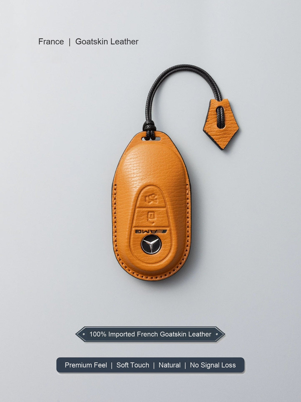 Mercedes-Benz goatskin leather key case in caramel with lanyard strap