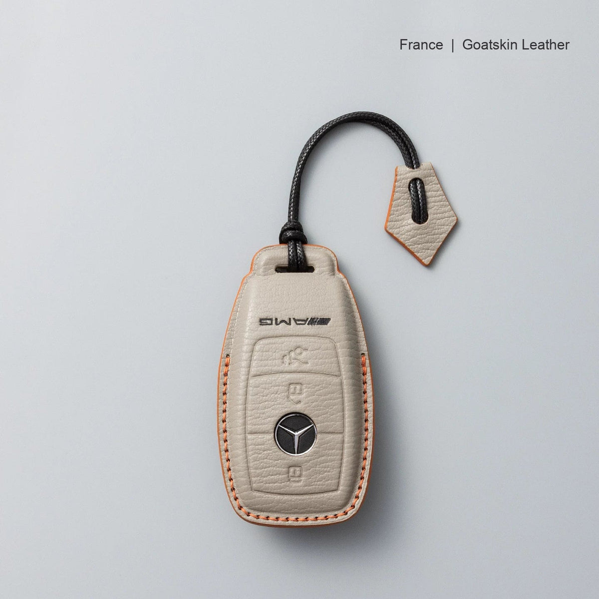 Mercedes-Benz goatskin leather key case, Style A, Dove Gray, Lanyard Strap