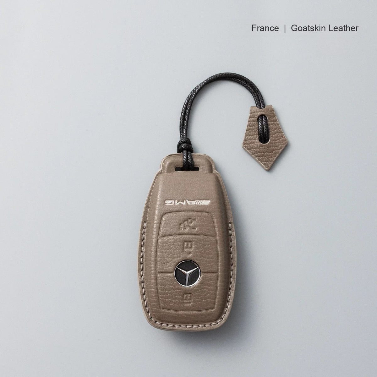 Mercedes-Benz goatskin leather key case, Style A, Taupe, Lanyard Strap